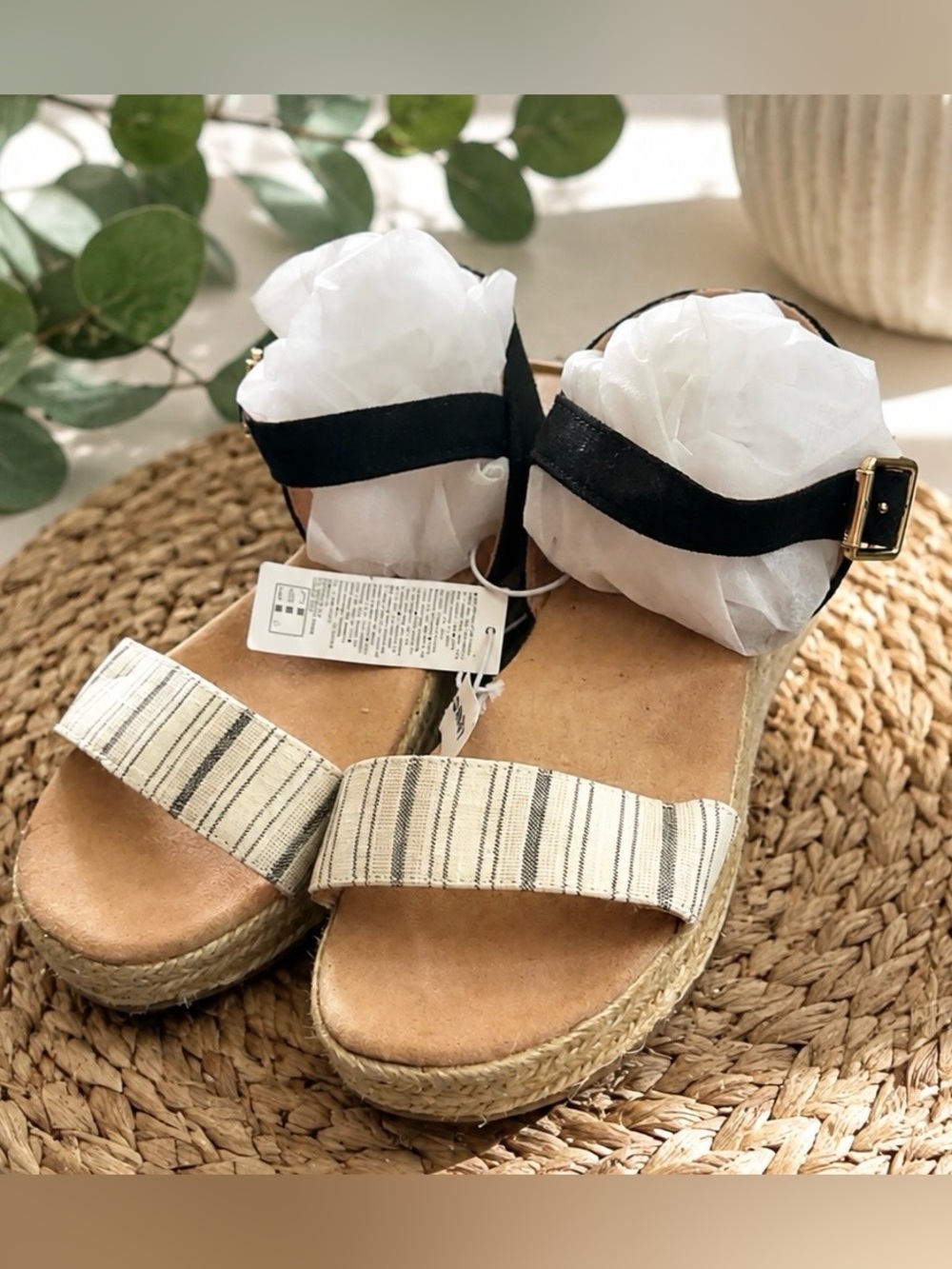 Old Navy Striped Espadrille Platform Sandals in Black and Natural
